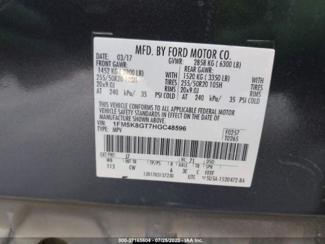 1FM5K8GT7HGC48596 Ford EXPLORER SPORT
