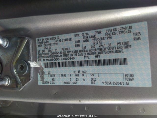 1FMCU9GD0HUB00940 Ford ESCAPE SE