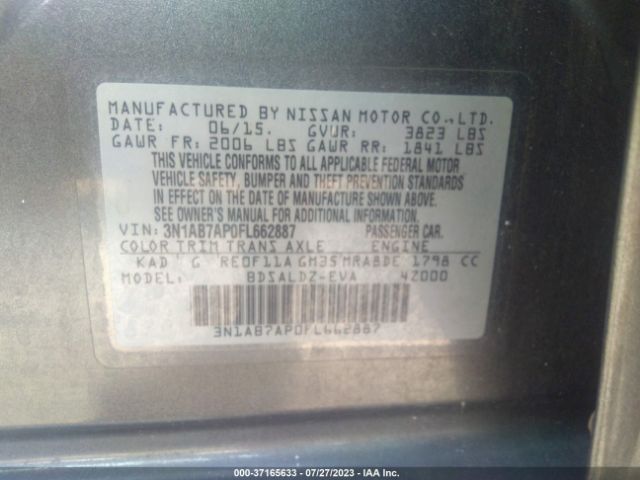 3N1AB7AP0FL662887 Nissan Sentra Sr/sl/s/sv/fe+ S