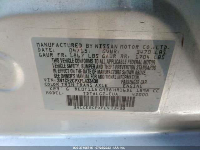 3N1CE2CPXFL433438 Nissan Versa Note Sr