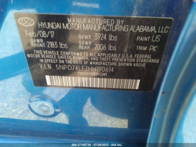 Hyundai ELANTRA SE 2017 5NPD74LF2HH190614 Image 9