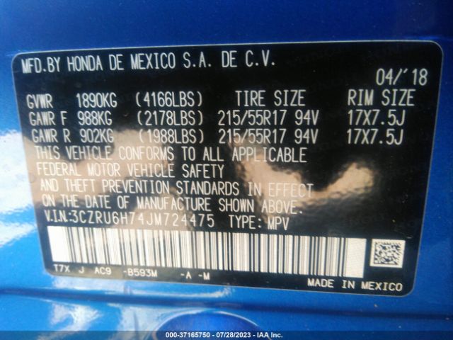 3CZRU6H74JM724475 Honda Hr-v Ex-l