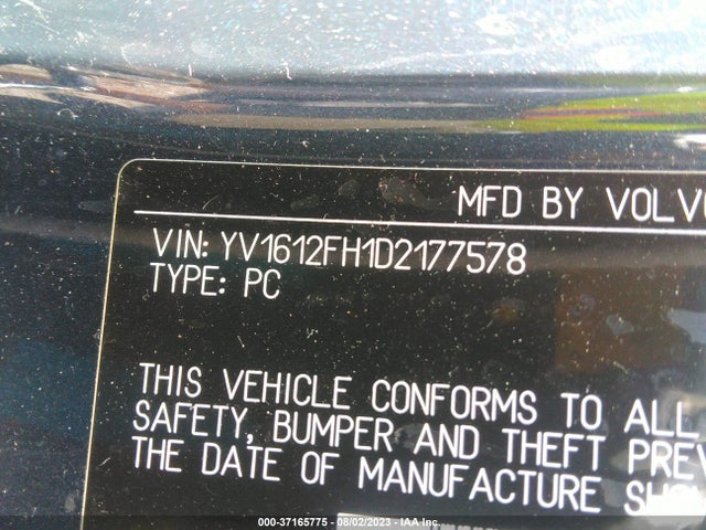 2013 VOLVO S60 T5/T5 PLATINUM/T5 PREMIER/T5 PREMIER PLUS VIN: YV1612FH1D2177578