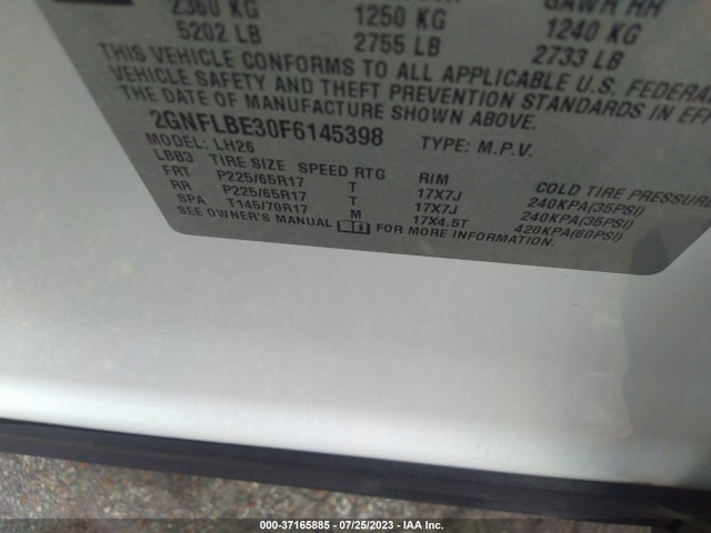 Chevrolet EQUINOX LT 2015 2GNFLBE30F6145398 Image 9