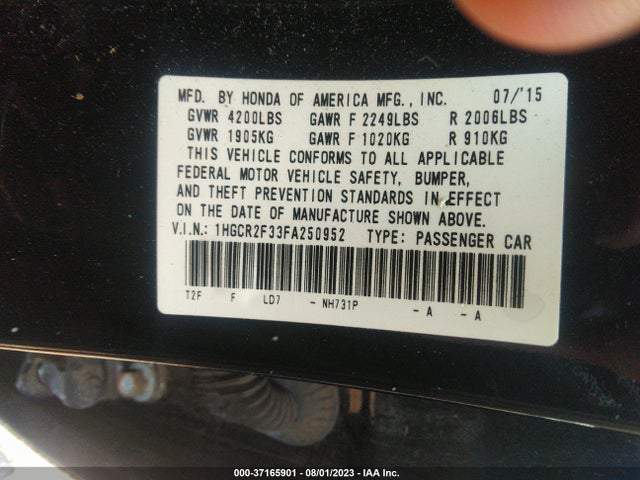 Honda Accord Sedan Lx 2015 1HGCR2F33FA250952 Image 9