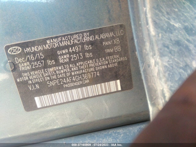 2016 HYUNDAI SONATA 2.4L SE VIN: 5NPE24AF4GH369774