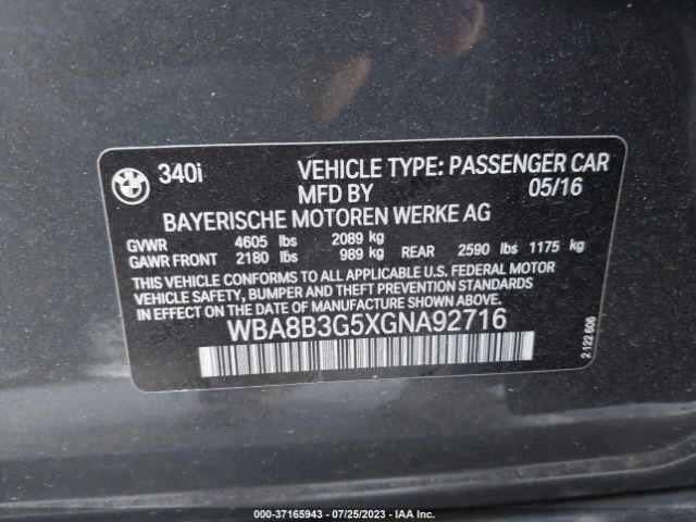 WBA8B3G5XGNA92716 BMW 3 Series 340i