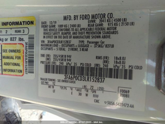 3FA6P0CD3LR152837 Ford FUSION SEL
