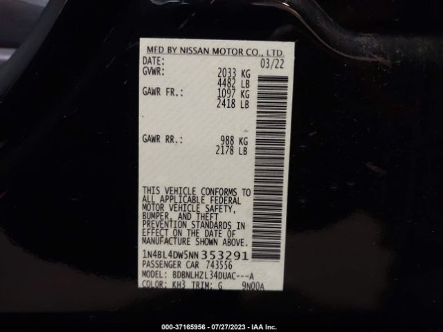 1N4BL4DW5NN353291 Nissan Altima Sv Intelligent Awd