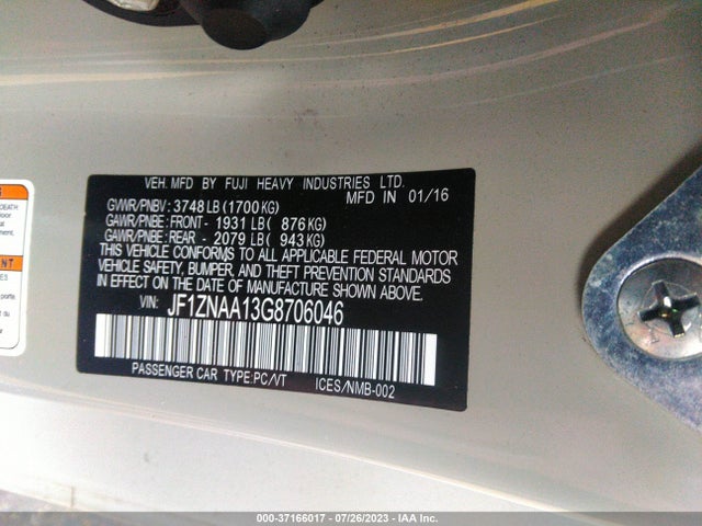 2016 Toyota GR 86, VIN: JF1ZNAA13G8706046