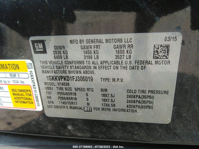 GMC ACADIA SLE 2015 1GKKVPKD1FJ306019 Image 9