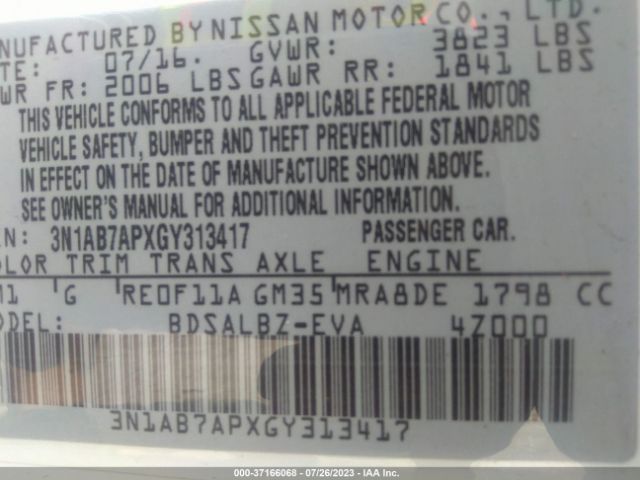 3N1AB7APXGY313417 Nissan SENTRA S