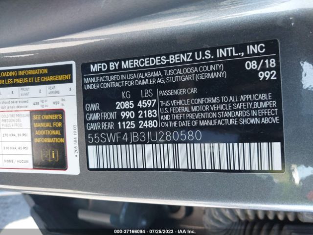 55SWF4JB3JU280580 Mercedes-Benz C-class C 300