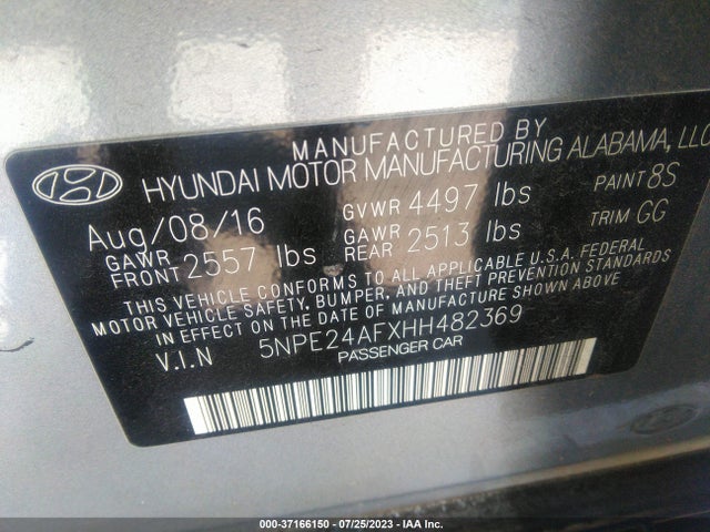 2017 HYUNDAI SONATA SE VIN: 5NPE24AFXHH482369