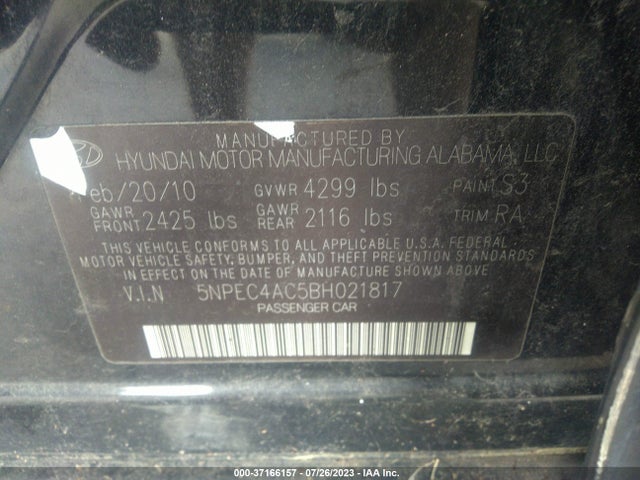 2011 HYUNDAI SONATA LTD VIN: 5NPEC4AC5BH021817