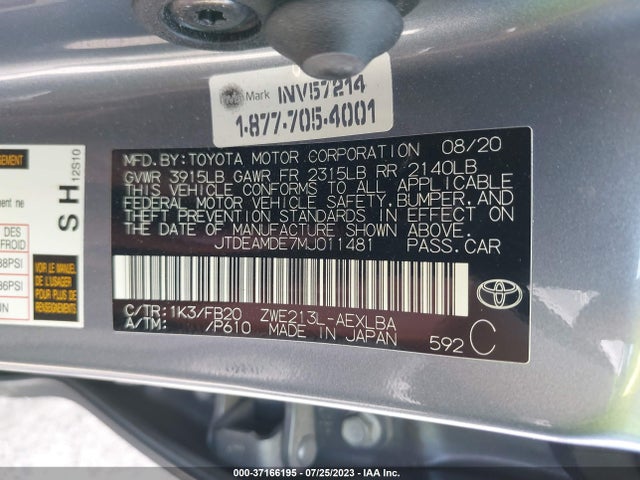 Toyota Corolla Hybrid Le 2021 JTDEAMDE7MJ011481 Image 9