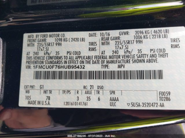1FMCU0F76HUB95432 Ford ESCAPE S