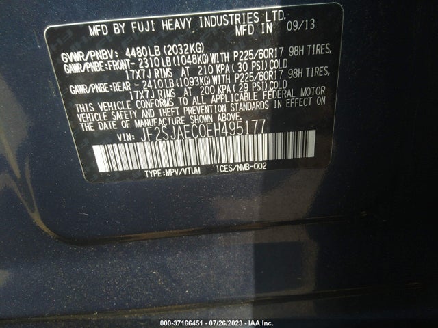 JF2SJAEC0EH495177 Subaru Forester 2.5i Premium