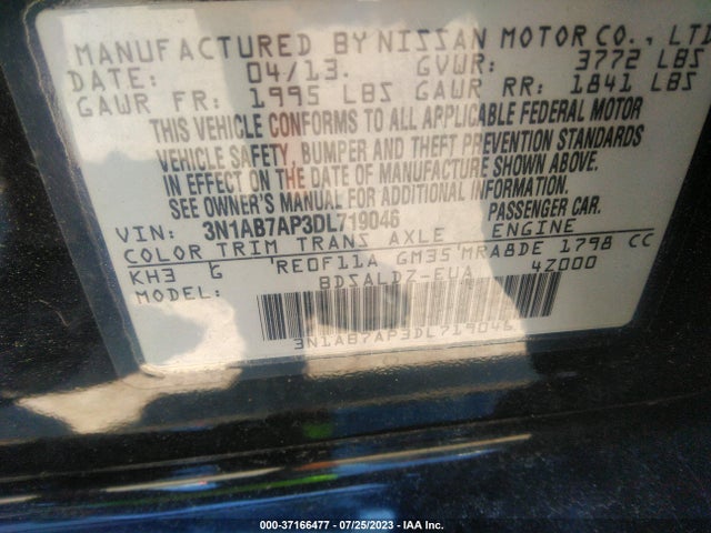 2013 NISSAN SENTRA SV VIN: 3N1AB7AP3DL719046