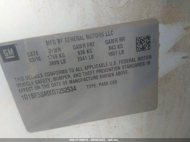 Chevrolet Cruze Lt Auto 2016 1G1BE5SMXG7252534 Image 9