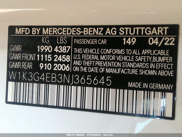 2022 Mercedes-Benz A-Class, VIN: W1K3G4EB3NJ365645