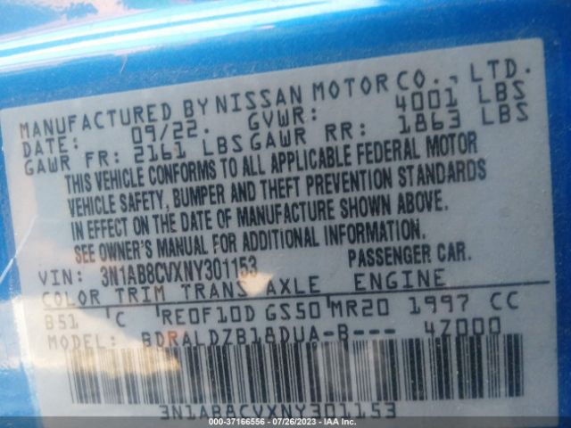 3N1AB8CVXNY301153 Nissan SENTRA SV