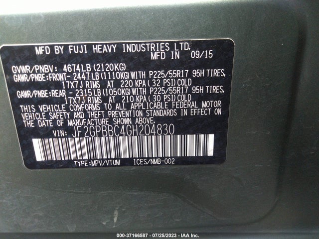 Subaru CROSSTREK HYBRID 2016 JF2GPBBC4GH204830 Image 14
