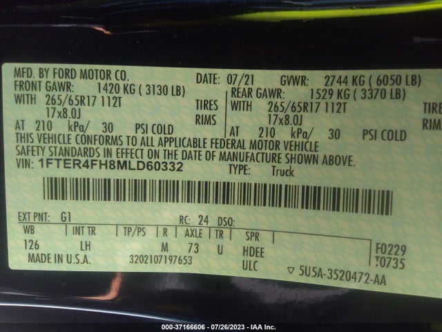 1FTER4FH8MLD60332 Ford Ranger Xl/xlt/lariat