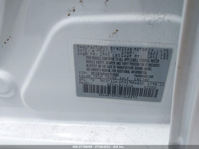 2017 NISSAN SENTRA S VIN: 3N1AB7AP4HY268895