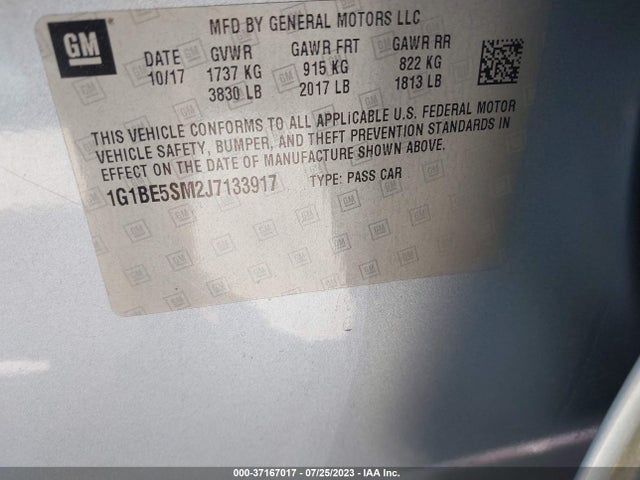 Chevrolet CRUZE LT 2018 1G1BE5SM2J7133917 Image 9