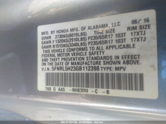 Honda ODYSSEY LX 2016 5FNRL5H23GB112398 Image 16