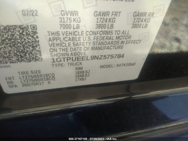 1GTPUEEL9NZ575784 GMC Sierra 1500 At4