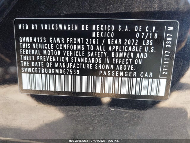 3VWC57BU0KM067539 Volkswagen Jetta S/se/r-line