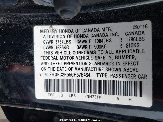 Honda Civic Sedan Lx 2016 2HGFC2F55GH576464 Image 9
