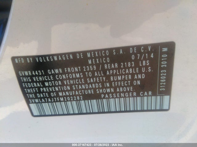 3VWLA7AJ7FM202282 Volkswagen Jetta Sedan 2.0l Tdi Sel