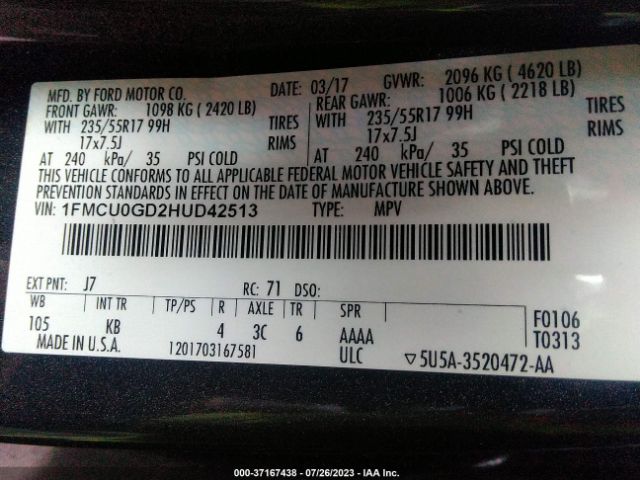 1FMCU0GD2HUD42513 Ford ESCAPE SE