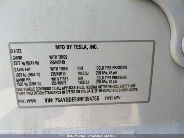 7SAYGDEE4NF354755 Tesla Model Y Long Range