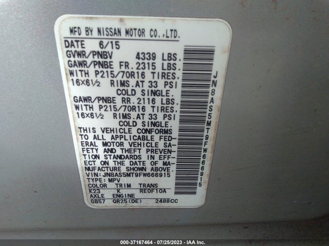 Nissan Rogue Select S 2015 JN8AS5MT9FW666915 Image 15