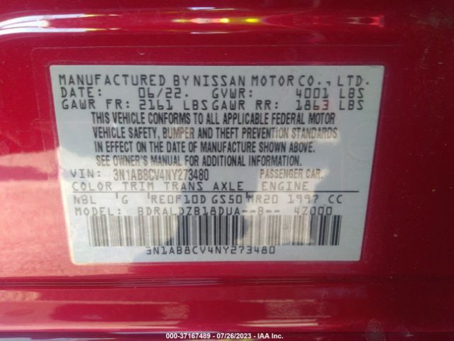 3N1AB8CV4NY273480 Nissan SENTRA SV