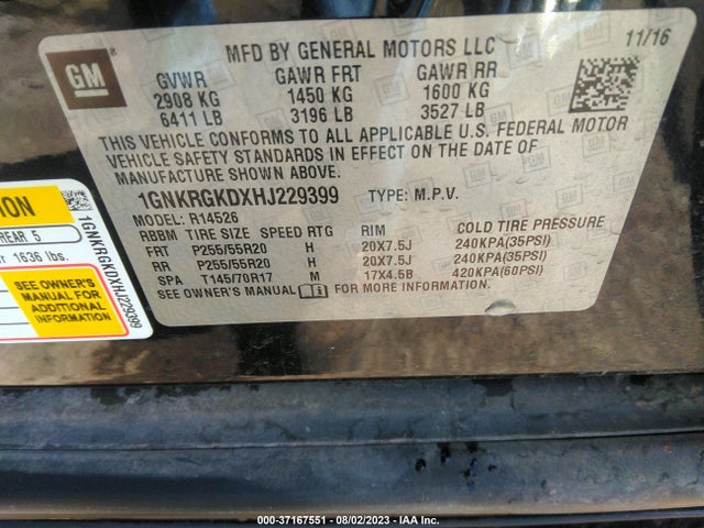 Chevrolet Traverse Lt 2017 1GNKRGKDXHJ229399 Image 9