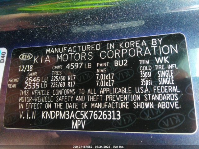 KNDPM3AC5K7626313 KIA Sportage Lx