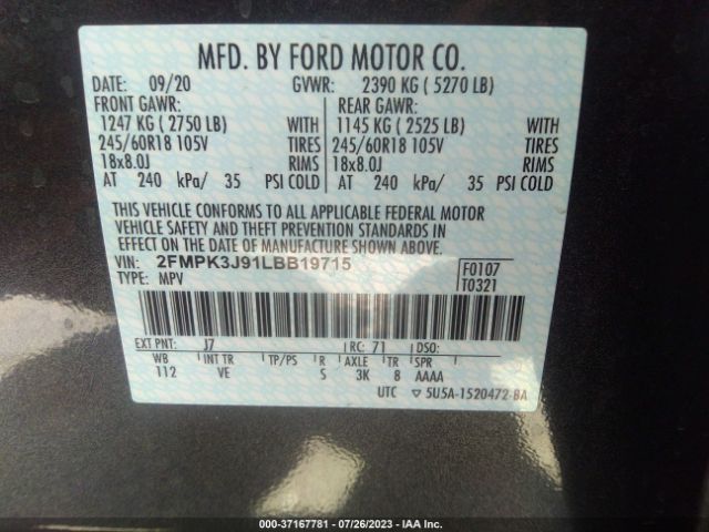 2FMPK3J91LBB19715 Ford Edge Sel/st Line