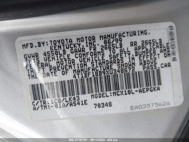 1999 TOYOTA AVALON XL/XLS VIN: 4T1BF18B9XU348672