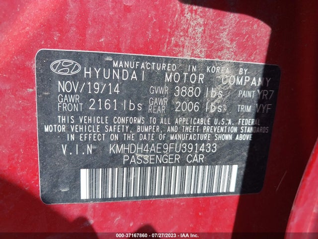 Hyundai ELANTRA SE 2015 KMHDH4AE9FU391433 Image 9