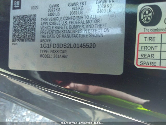 Chevrolet Camaro 3lt 2020 1G1FD3DS2L0145520 Image 9