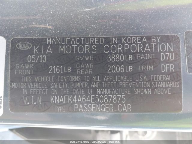 KNAFK4A64E5087875 KIA FORTE LX