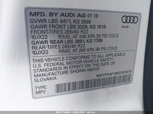 2019 Audi Q8, VIN: WA1FVAF19KD023476