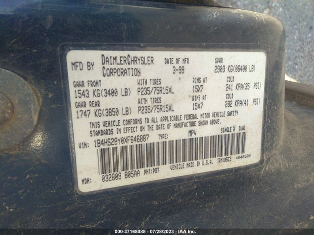 1999 DODGE DURANGO VIN: 1B4HS28Y0XF646887
