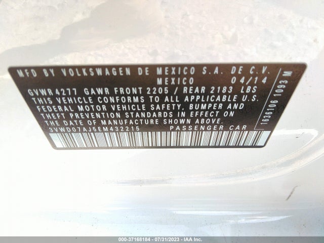 3VWD07AJ5EM432215 Volkswagen Jetta Sedan Se W/connectivity/sunroof