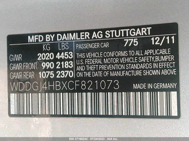 2012 MERCEDES-BENZ C-CLASS C 250 VIN: WDDGJ4HBXCF821073